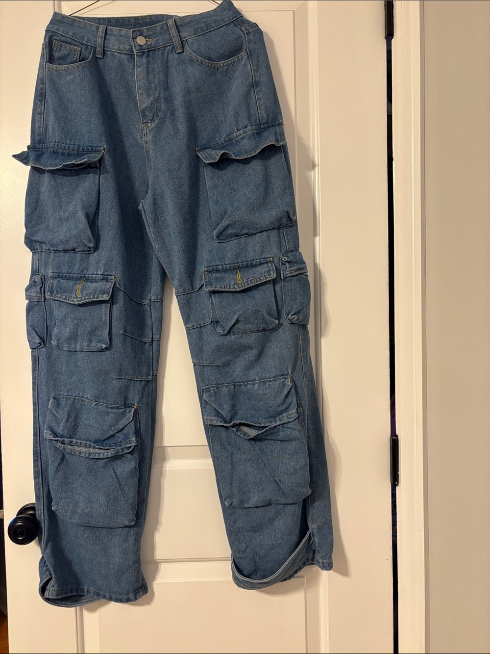 Women Multi-Pocket Cargo Denim Jeans - Blue